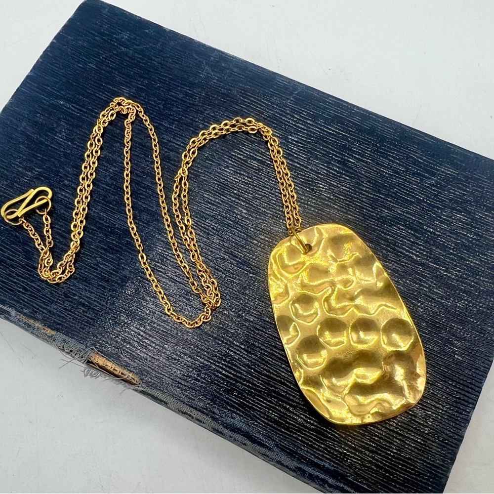 Hammered textured brass shield pendant necklace ROOST brand modern design new